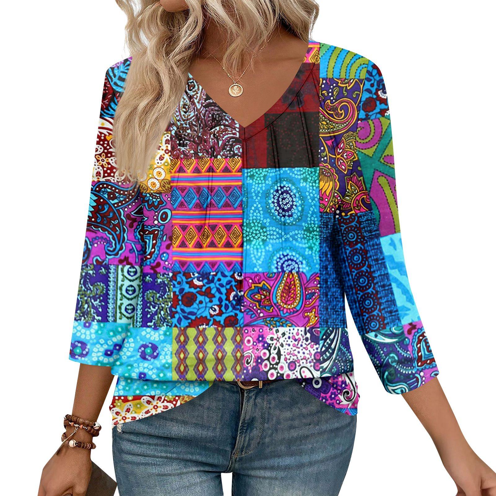 

Женские повседневные топы с V-образным вырезом, пуловеры, полосатые принты, топы с рукавами семь восьмых L