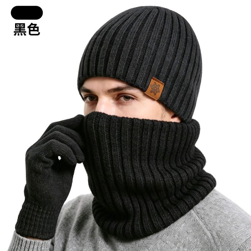 Mens Winter Knit Hat Scarf Gloves Set Double-Layer Fleece Lined Alpaca Blend Warm Outdoor Cycling Accessory