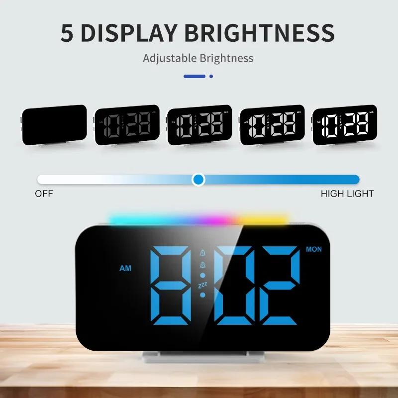 12/24H Digital Clock with Colorful Night Light 5 Level Brightness 3 Levels Volume Dual Alarm Modern Desk Timepiece Home Decor