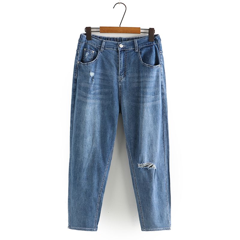 

Summer Dark Blue Ripped High Waist Cropped Harem Pants Dark blue 2XL