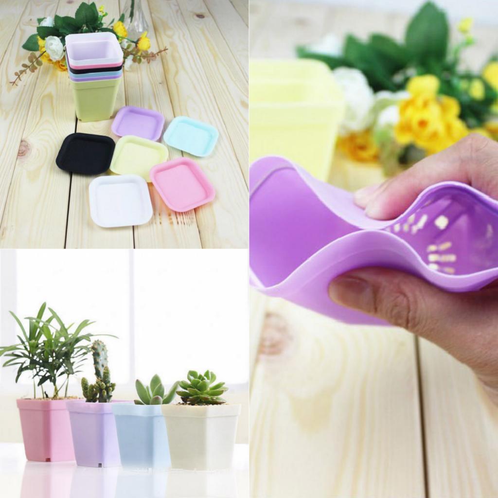 Mini Square Flower Pots Colorful Succulent Seedling Trays Plastic Nursery Planters DIY Plant Grow Boxes Garden Home Office Decor