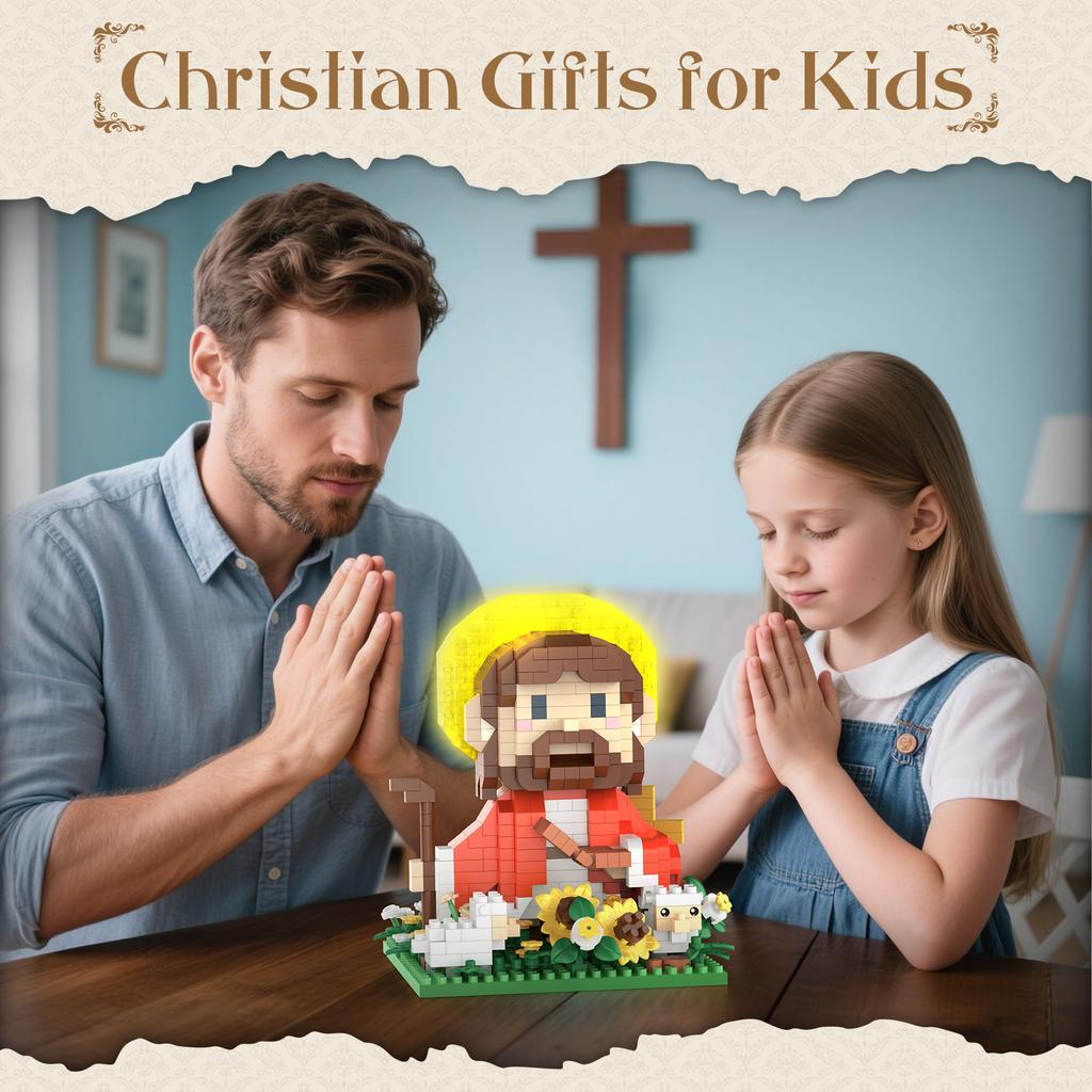 Non-Toxic Creative Desk Decoration Jesus Figures Building Blocks Kids Toys Sunflower Sheep With Led Lights Christmas Gifts