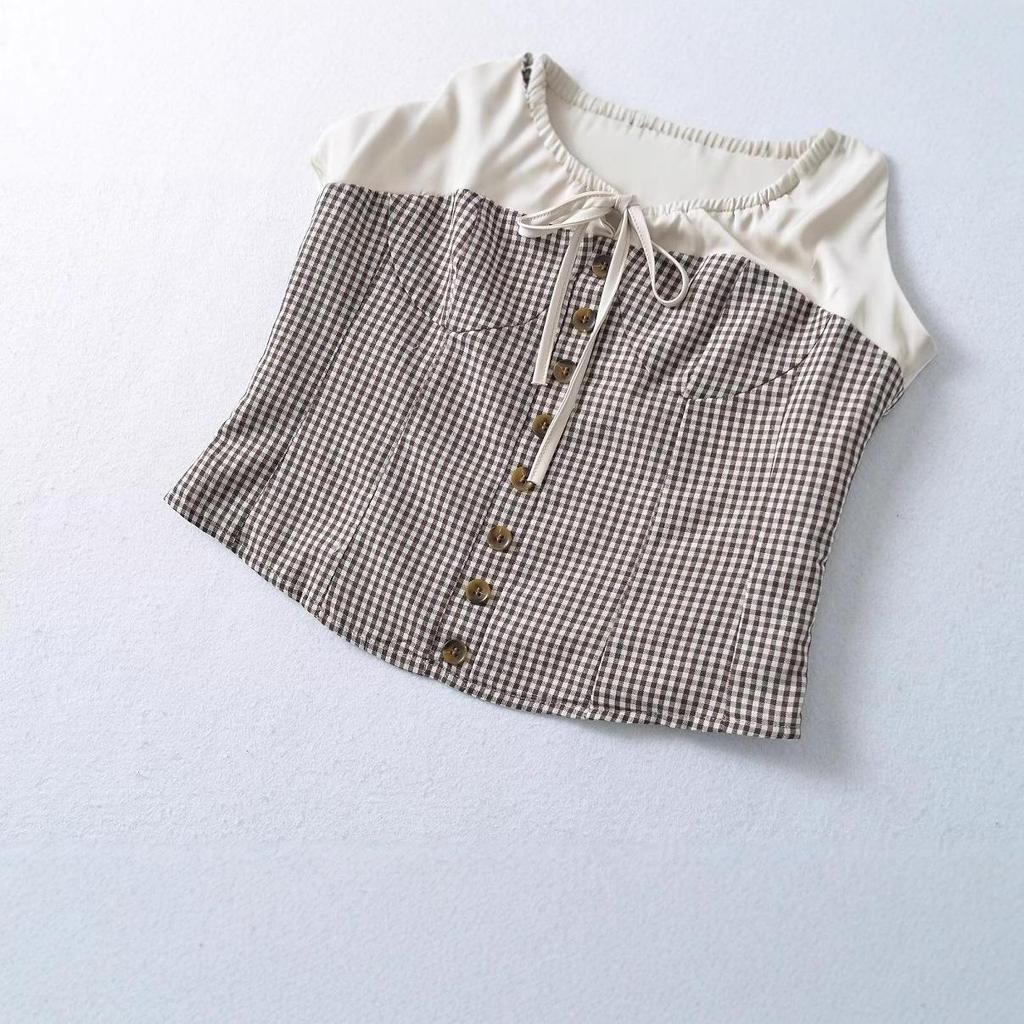 2024 Autumn Women's European & American Sleeveless Spliced Button Vest Top