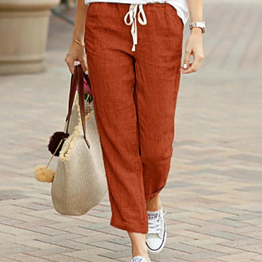 Autumn Cotton Women's Pants Drawstring Elastic Waist Casual Pants Female Loose Fashion Elegant Ladies Bottom