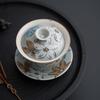 Ice Grey Underglaze Tureen Sancai Hand-painted Floral Tea Bowl Japanese Cherry Blossom Ceramic Gaiwan Chinese Kung Fu Teaware