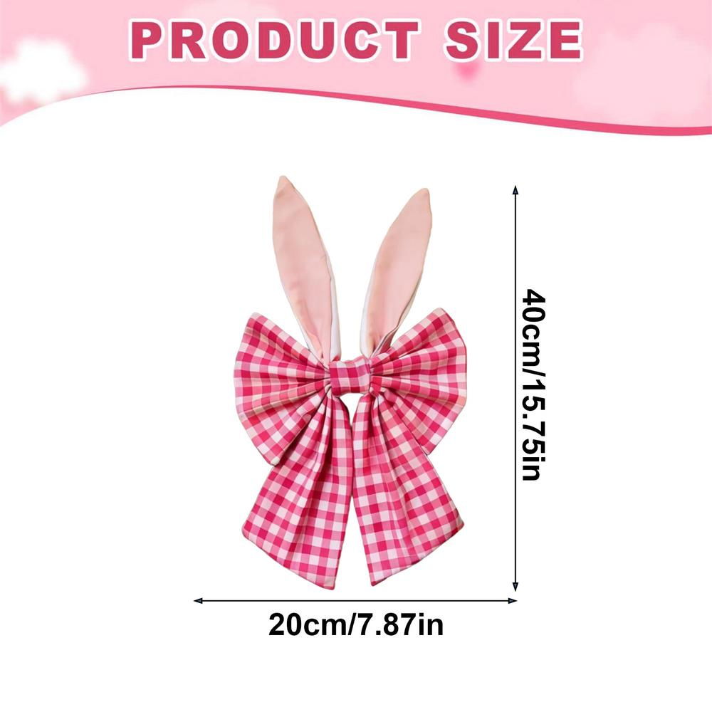 

16 Inch Rabbit Ear Wreath Bow Grid Pattern Easter Wreath Bow Holiday Fabric Decoration Bow For Spring Tree Front Door Walls розовый