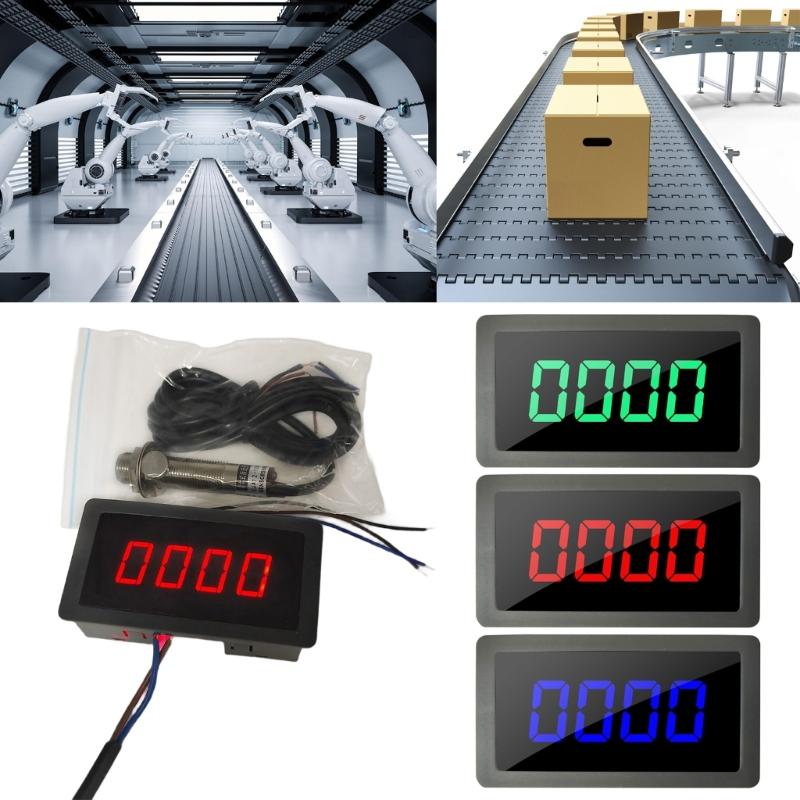 Digital LED Tachometer Speed Speed Meter with Hall Sensoring & NPN Proximity Switches Motor Speed Gauge 220V for Lathes