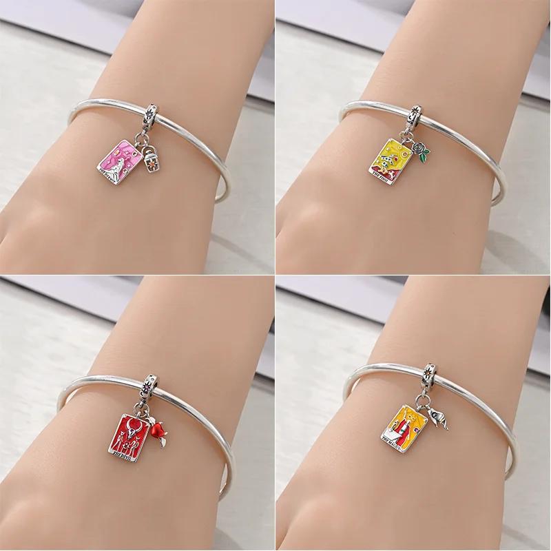 Plata 925 Arcanos Mayores Arcanos Menores Cartas de Tarot Colgantes Amuletos Encaje Original Pulsera DIY Collar Joyería de Cumpleaños