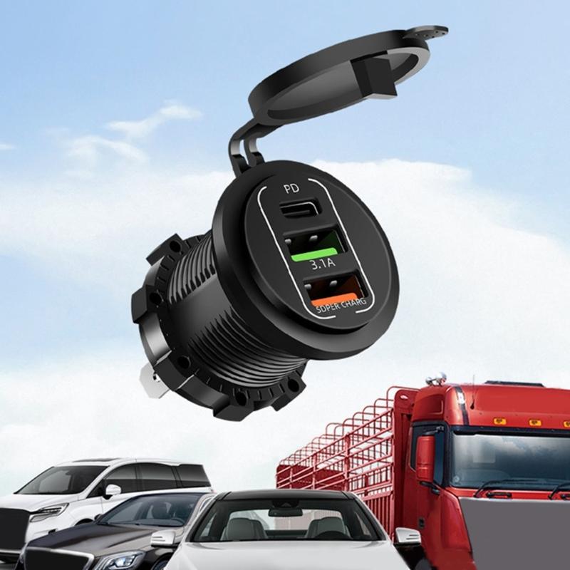 Double PD QC3.0 Car Power Outlet Adapter 4 USB Ports 83W Output Plastic Adapter Suitable for Trucks Boats Motorcycles