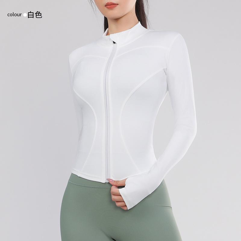 Outdoor Zipper Stand-Up Collar Yoga Sunscreen Jacket Casual Fitness Slim Long-Sleeved Top Running Sports Yoga Clothing Women L белый