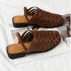 Handgefertigte Gewebte Mules Flache Sandalen Damen Sommer Lässig Große Größe Römische Schuhe Schmaler Riemen Slip-on Zehenbedeckung Gladiator Sandalen