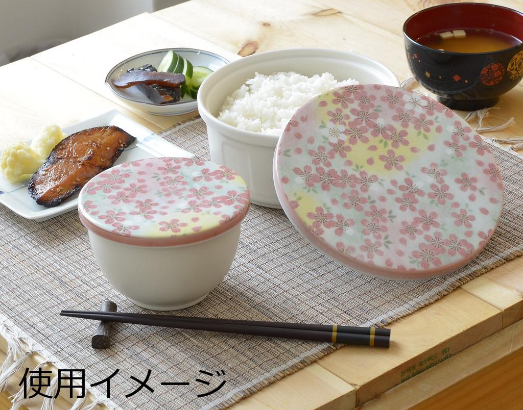 Toyo Ceramics Arita Ware Ceramic Rice Container, for Rice Storage, Microwave Safe, Flat Lid, Yoshino Cherry Blossom Design, Y017-1