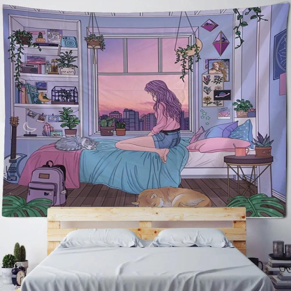 Home Wall Decoration Tapestry Anime Cute Girl Background Office Living Room Tapestry