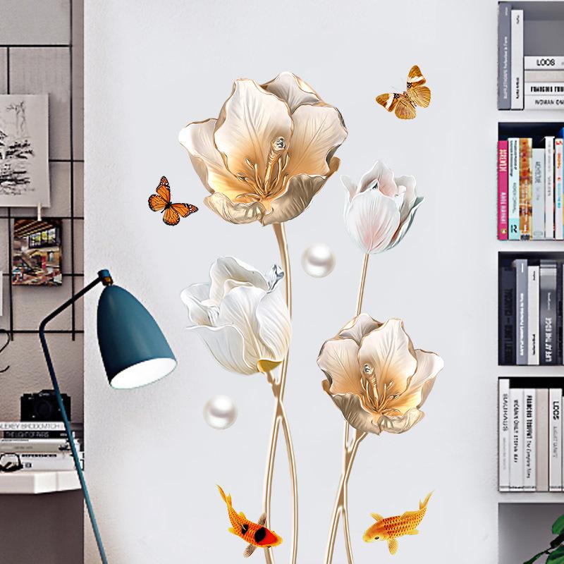 Tulip 3D Wall Sticker Self-Adhesive Removable Wall Decal for Bedroom Home Decor Romantic Floral Wall Art
