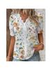 Elegant Blouse Printed Short Sleeve Shirts 2026 Summer Office LadyV Neck Lace Panel Shirt S-XXL