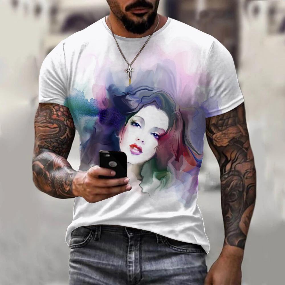 T-shirt Men's 3D Printing Ink Painting Women's Pattern Summer Men's Women Fashion Casual Comfort Oversized Crew Neck T-shirt Top