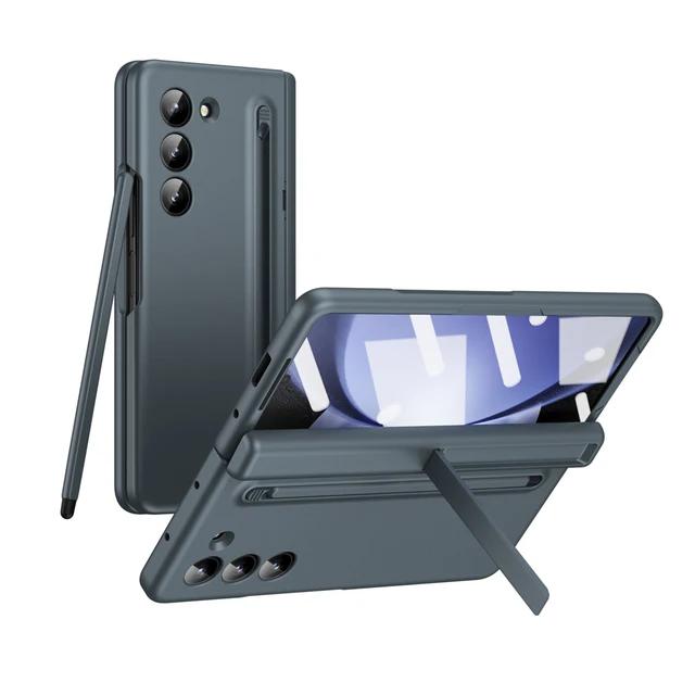 With Touch Pen Case For Samsung Galaxy Z Fold 7 Leather Hinge Fold 6 5 4 Screen Protector Tempered Film Folding Kickstand Cover