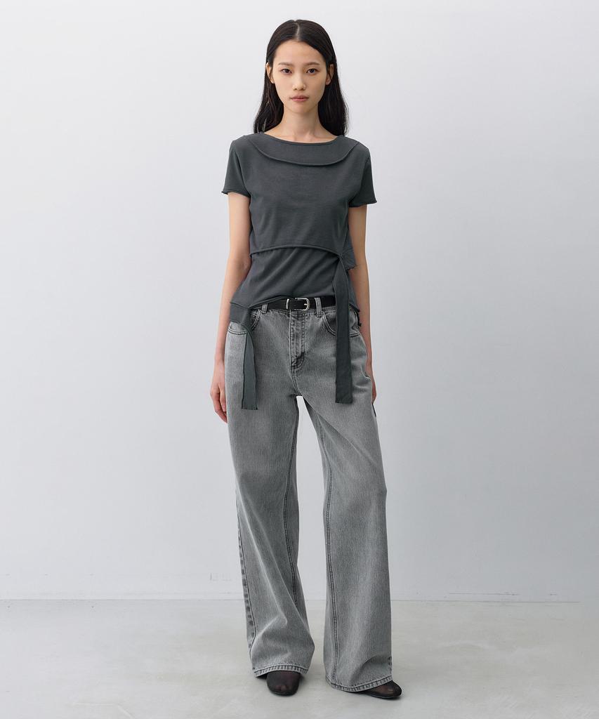 INSILENCE WOMEN Cotton Linen Natural Strap T-Shirt Charcoal