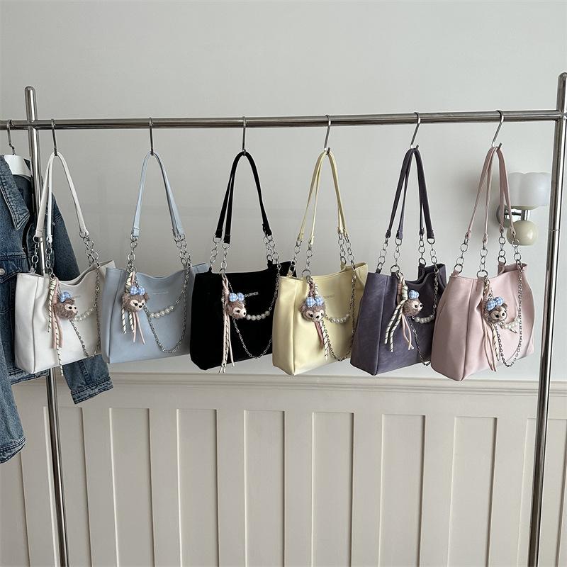 Trendy Women's Bags New Versatile Commuter Texture Pearl Chain Large Capacity Casual Shoulder Tote Bag