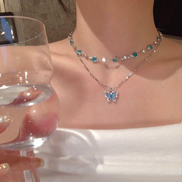 

Luxury Shiny Crystal Zircon Butterfly Pendant Necklace For Women Double Layer Clavicle Chain Girls Y2K Aesthetic Jewelry