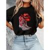 European Size Cowboy Boots Red Rhinestone Western Pattern For Country Dance And Party Crew Neck Tee for Casual Wear Short Sleeve for All Seasons