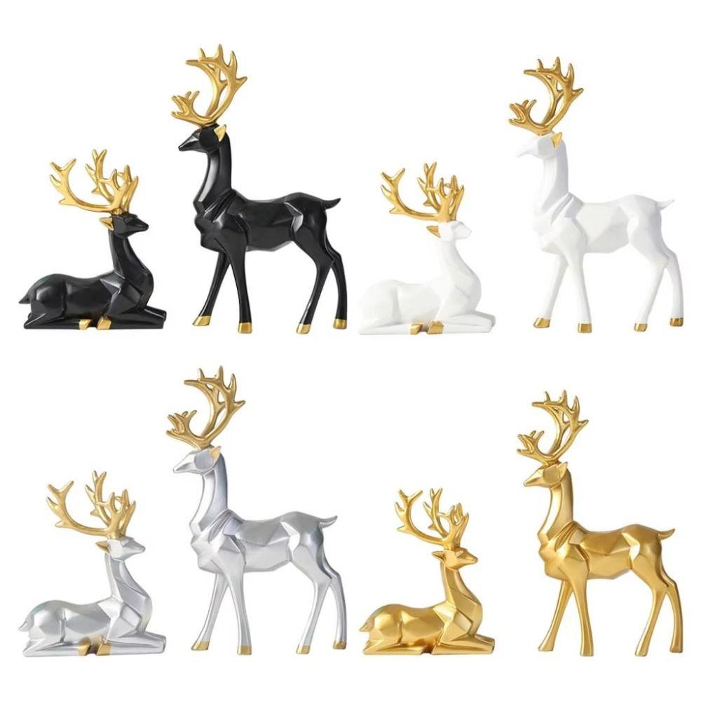 2Pcs Elegant Creative Deer Desktop Ornament Modern Cute Christmas Deer Statue Durable Exquisite Elk Home Decor Mantle Display
