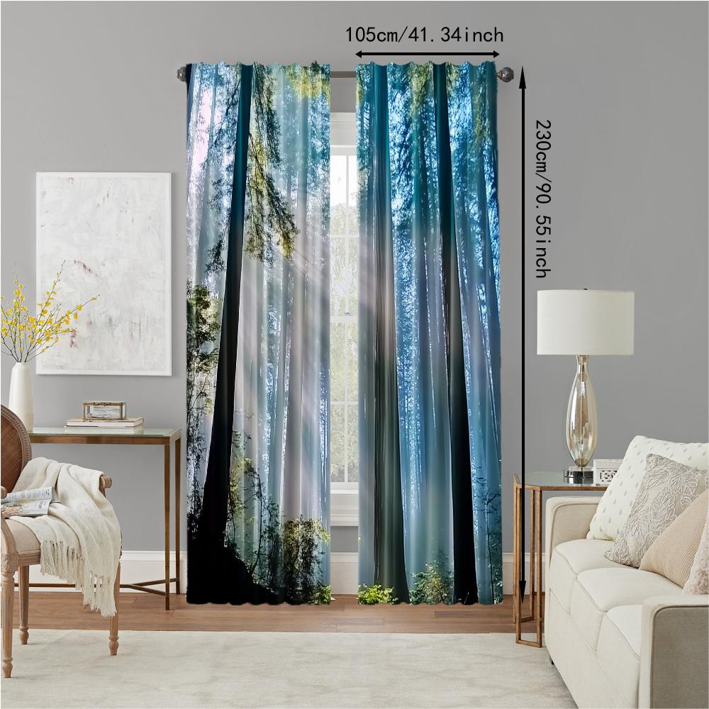 Set aus 2 Waldsonne Mode Dekorative Fenstervorhänge Digital Bedruckter Vorhang Wohnzimmer Büro Heimdekoration Mit Stangentasche Polyester Ideal Für