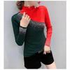 Camiseta Base de Manga Larga con Bloques de Color, Pedrería y Cuello Semi Alto, Forrada de Forro Polar para Mujer - Moda Otoño/Invierno 2025.
