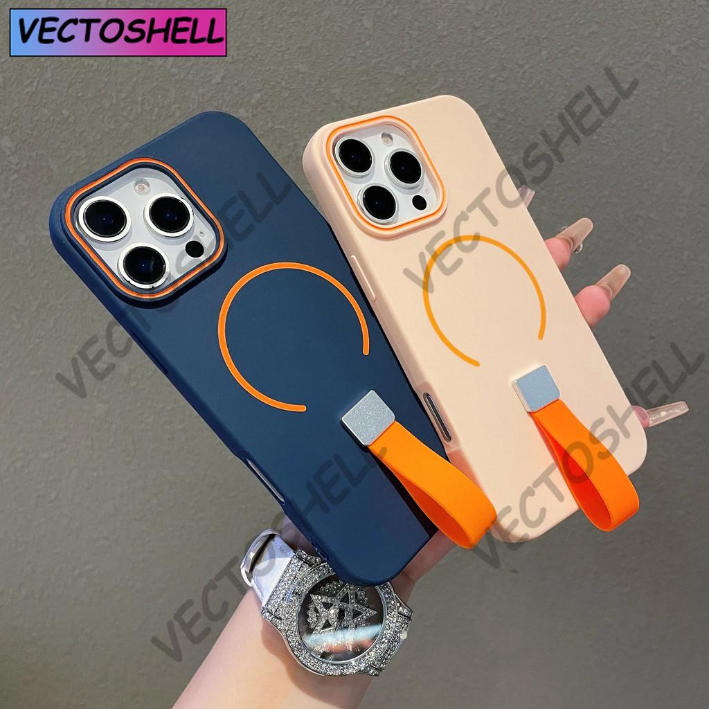 Magnetic For MagSafe Silicone Grip Ring Case For iPhone 16 15 14 Plus 13 12 11 Pro Max Wrist Strap Lanyard Wireless Charge Cover