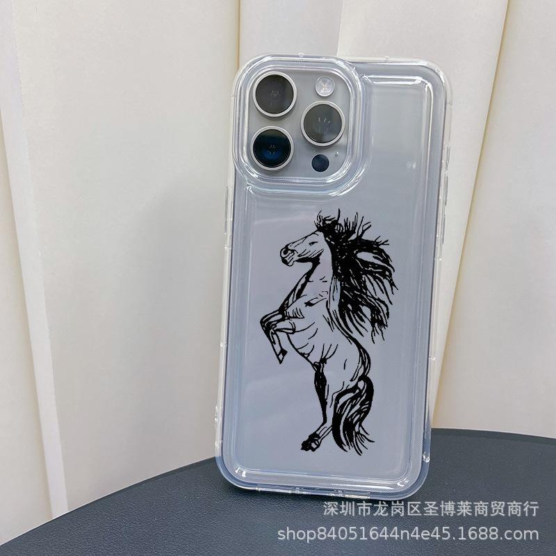 Black Horse for Apple 15 Mobile Phone Case Iphone12promax Transparent 14/13/11/XR Airbag 16
