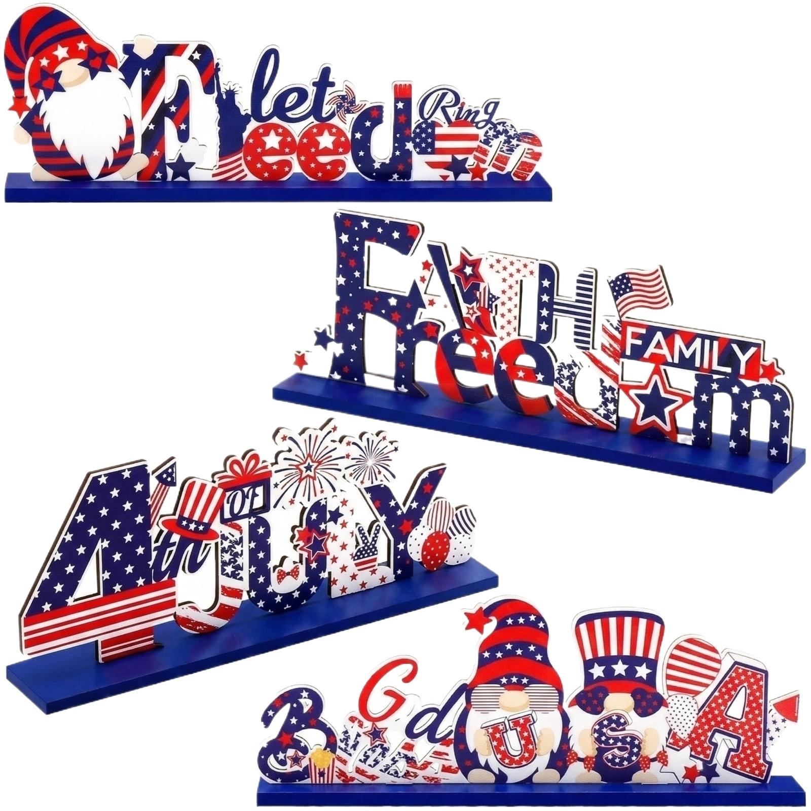 Independence Day Valentine s Day Table Decor Wooden One Size синий