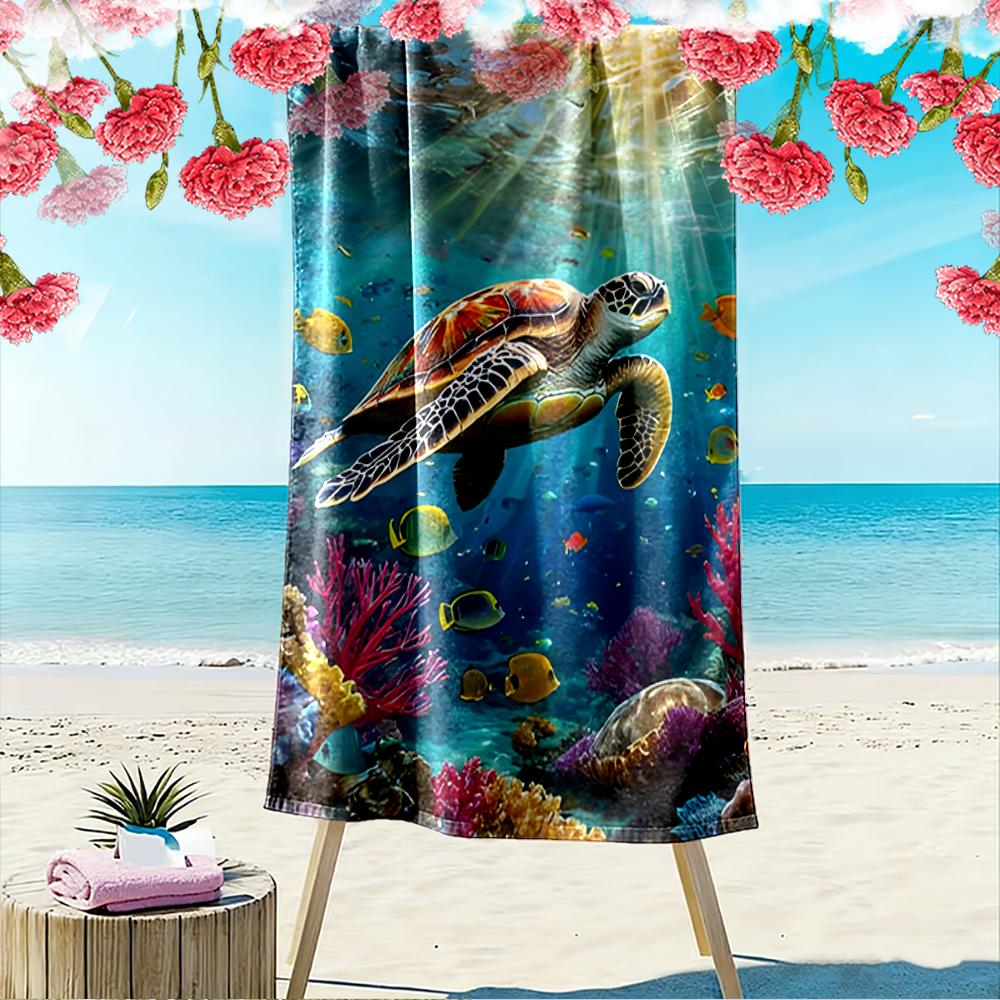 Sea Turtle Coral Reef Scene Beach towel quick-drying for travel outdoor sports jogging beach and swimming