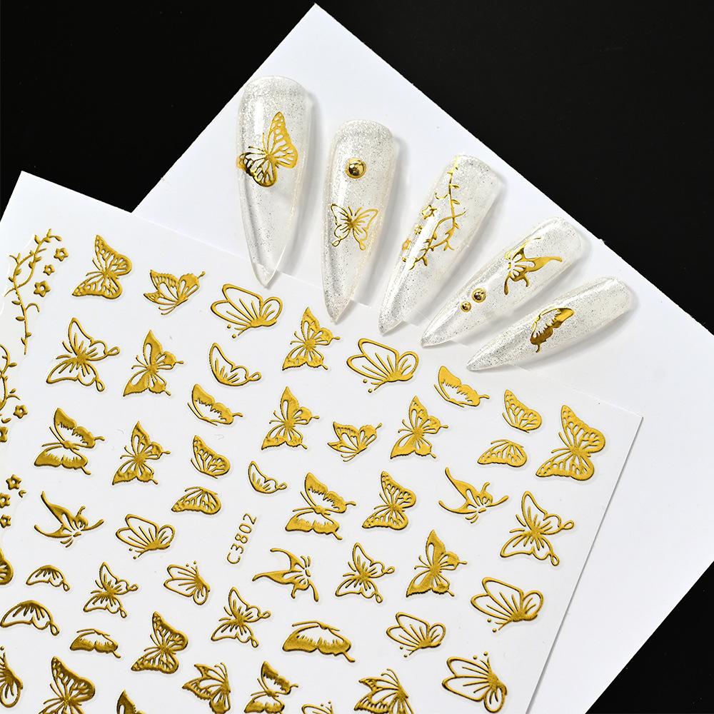 Bronzing Solid Color Butterfly Flame Nail Art Sticker 3D Adhesive Self-Adhesive Sweet Wind Nail Decorative Patch