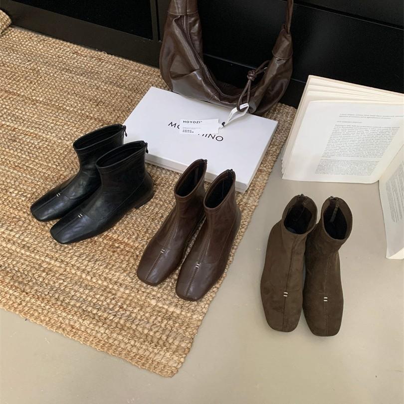 Skinny Chelsea Boots Women's Thick Heel Side Zipper Square Head British Martin Boots Short Women's Boots