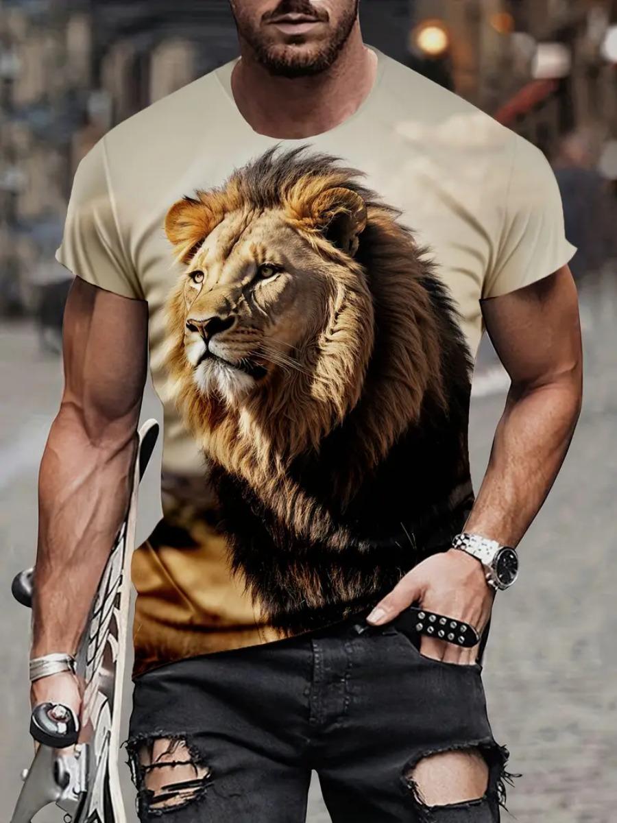 

Футболка с принтом льва 3D для мужчин с круглым вырезом и коротким рукавом, повседневная уличная одежда для спорта, топы, футболки, свитера, свободная одежда 5XL