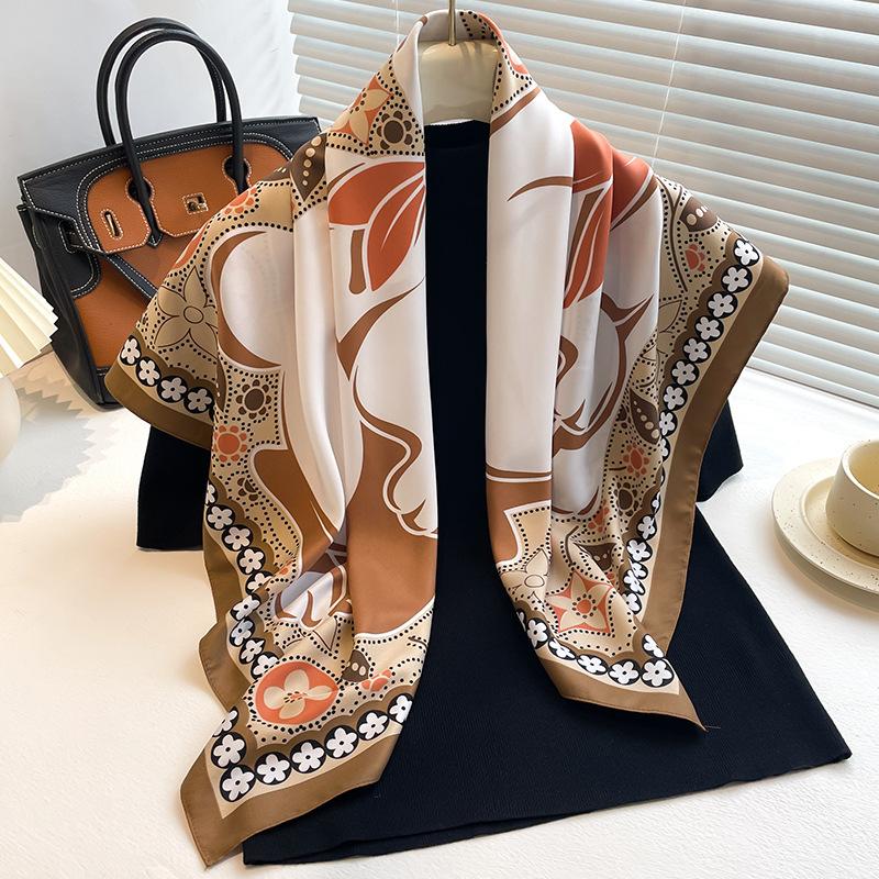 Luxury Brand  Silk Scarf Women 90X90cm Hijab Square Scarf Bufanda Bandana Scarves Headband Kerchief Tie Bag Mom Gift Ribbon