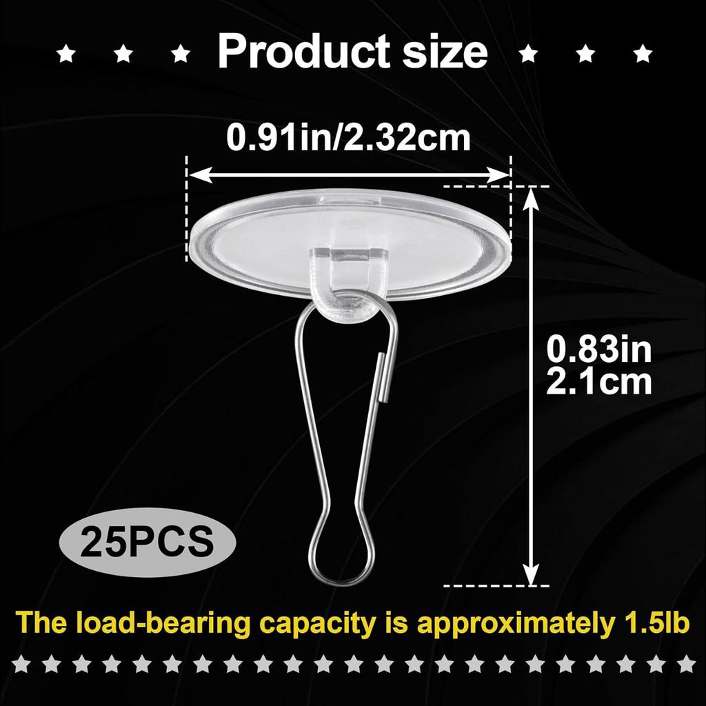 25 Pack Self-Adhesive Ceiling Hooks for Hanging, Small Sticky Ceiling Discs with Metal Hook, Removable Transparent Wall Hanger for Christams Wedding