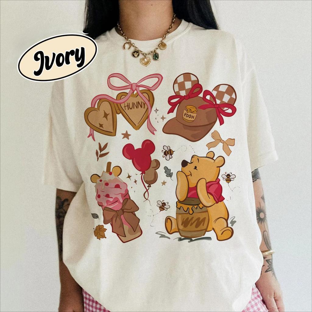 Womens Retro Winnie The Pooh TShirt Vintage Cotton Short Sleeve Unisex Streetwear Oversized Loose Casual Stylish