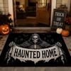 Dark Skeleton Halloween Banner Signs Floor Mat Festive Decorative Flannel Non-Slip Washable Mat for Entry & PartyParty-Ready