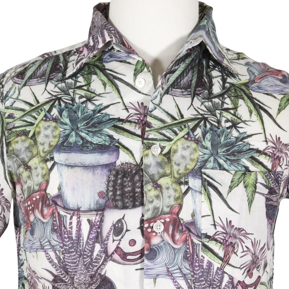 Paul Smith Botanical Short Sleeve Shirt Clown White Cotton Mens Used