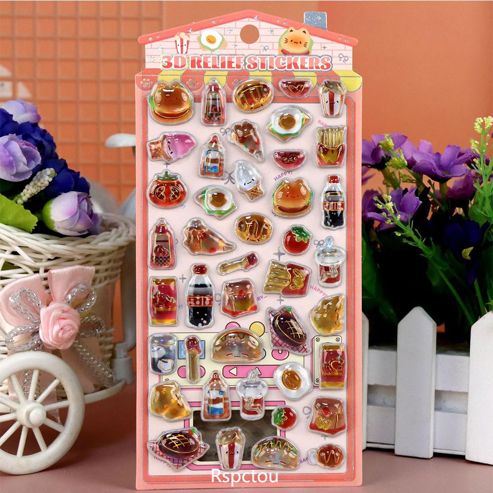 1pcs Cute Rabbit Bear Food Cartoon 3D Crystal Stickers Funny Marine Animals Three-dimensional Relief Decals for Notebook Phone