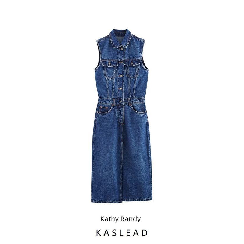 Kaslead New Arrival Women's Clothing Fashion Style Fashion Silm Sleeveless Denim Midi Skirt Dress 9942154