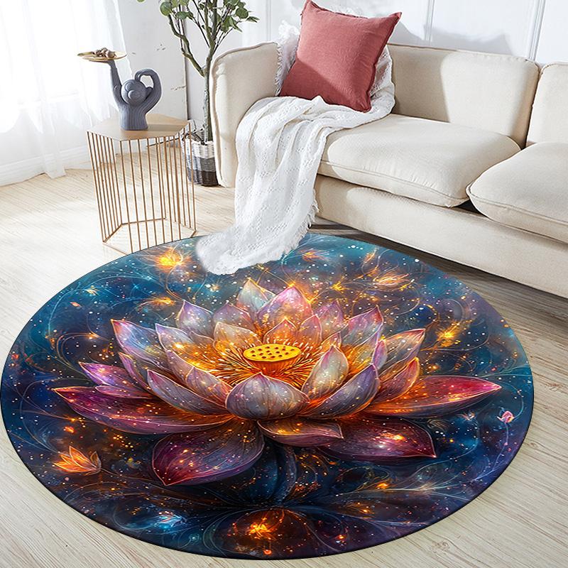 Lotus Round Area Rug,Carpet Rug for Living Room Bedroom Sofa Playroom Decor,Non-slip Floor Mat