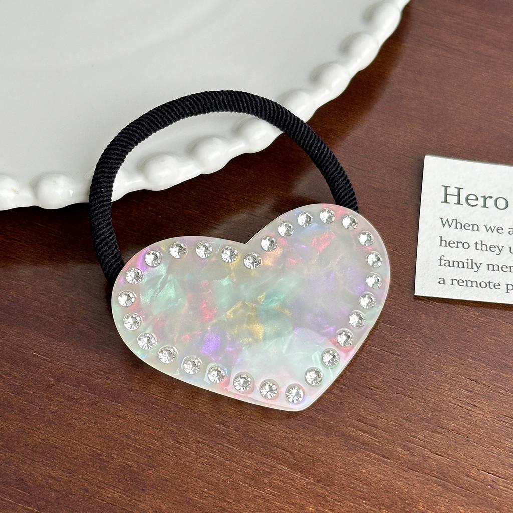 Chic Heart Shaped Rhinestone Hair Clip And Scrunchie Set For Stylish High Ponytails
