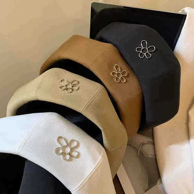 Autumn and Winter Hats for Women Korean Style Fashion Flower Bud Hat Big Head Circumference Showing Face Small Retro Literary Versatile Beret