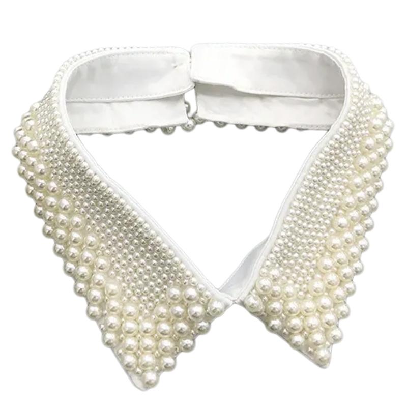 Elegant Imitation Pearls Embellished Detachable Faux Collar for Women Fashionable Beaded Bib Choker Necklace Accessory