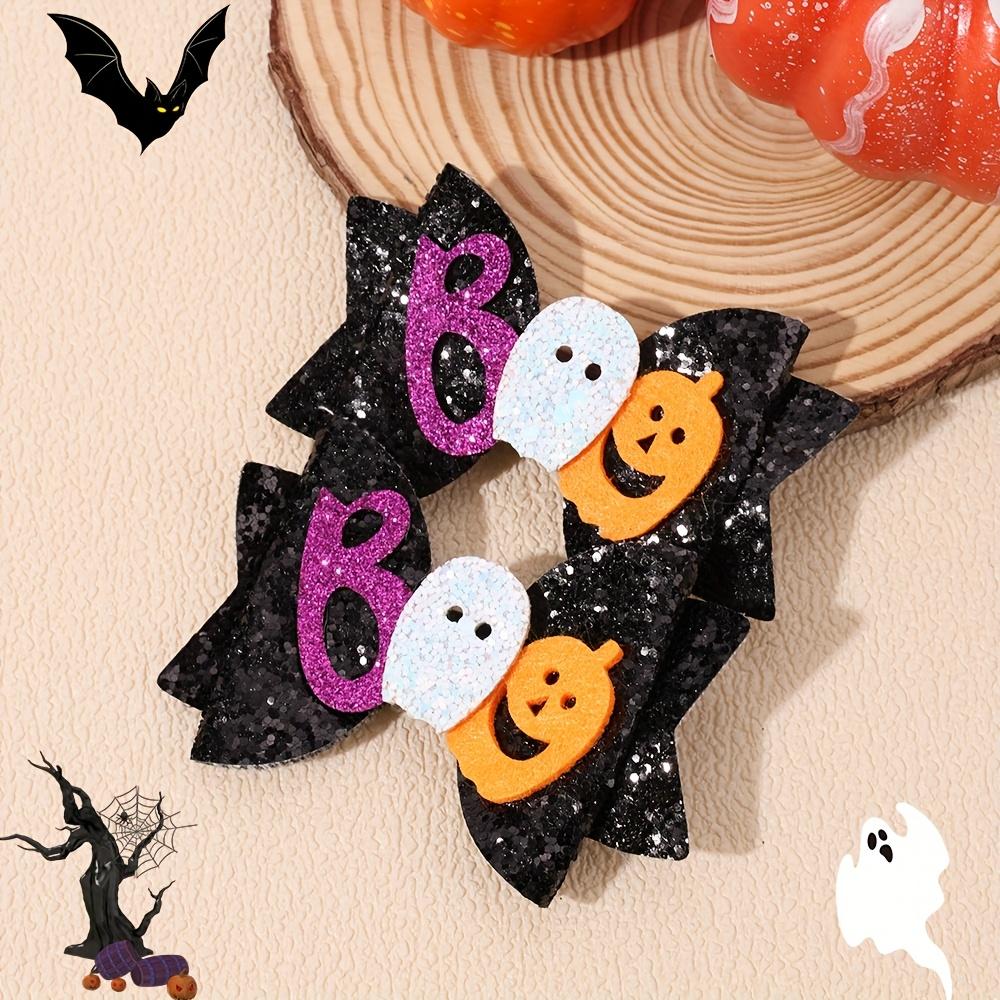 2Pcs Halloween Glitter Bow Hair Clips Glittering Ghost Pumpkin Bownot Hairpins Girls Kids Party Headwear Hair Accessories Gift