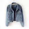 Denim Coat Autumn Pearl Beaded Short Denim Jackets Women Long Sleeve Vintage Casual Jean Jacket Coat