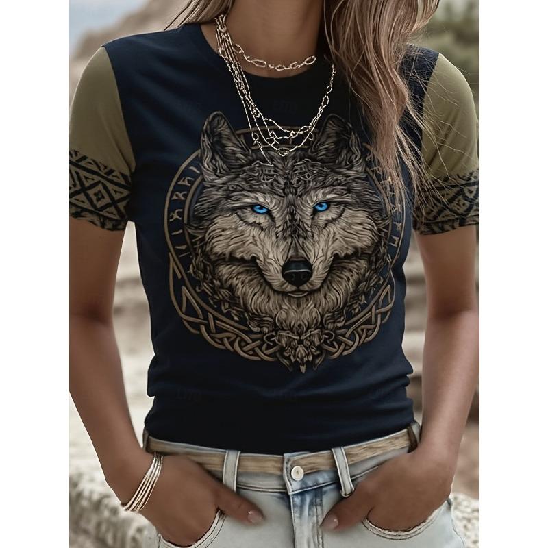 Women's T Shirt Print Graphic Animal Vintage Stylish Classic Short Sleeve Crew Neck Regular Tops Daily Weekend Black White Gold Summer Spring Fall