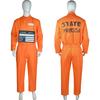 Male Prison Cosplay Costume Long Sleeves Jumpsuit Bodysuit Inmate Orange Set Adult Convict Party Uniform Amusement Outfits